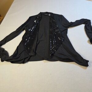 Daytrip Black Sequin Open Front Cardigan Draped Long Sleeve Shabby Chic Size M